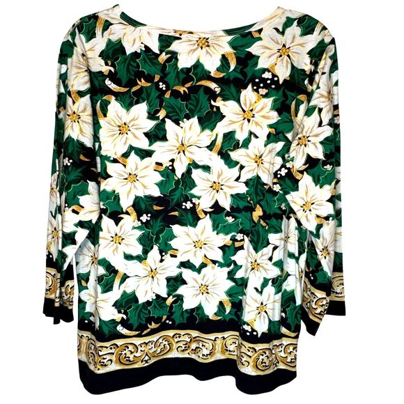Collections Etc Christmas Holiday White Poinsettia Top Womens Large Sequin Shine - Picture 2 of 12